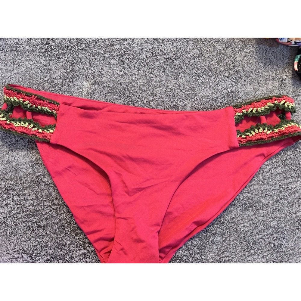 NWT Becca Swimwear Hot Pink Bikini Bottom with Crocheted Sides Size Medium